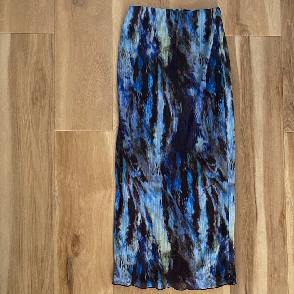 Topshop Blue and Black Patterned Maxi Skirt